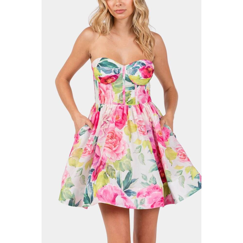 NEW THE VINTAGE SHOP floral mini corset dress in white